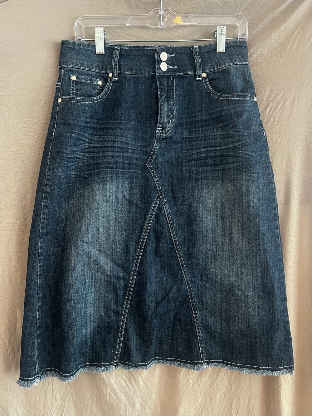 Denim A-Line Midi Skirt - Dark Blue